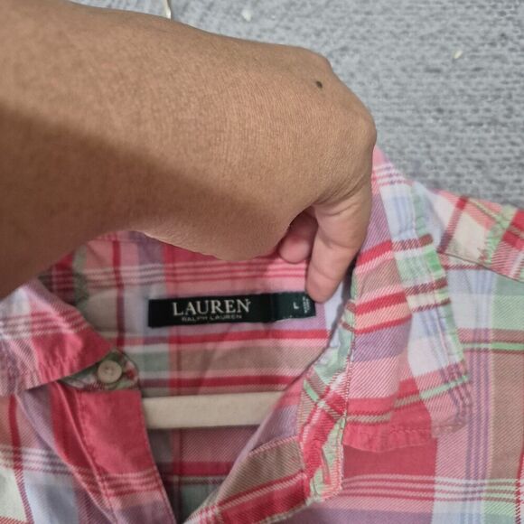 Lauren Ralph Lauren Women's Pink Plaid Button Up Shorts Cotton Pj Set Large - Picture 3 of 8